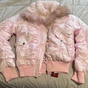 Little Pink Puffy Coat with 100% Rabbit Fur Lining
